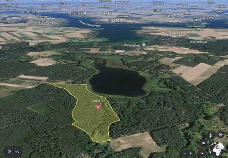 Działki z linią brzegową dwóch jezior.