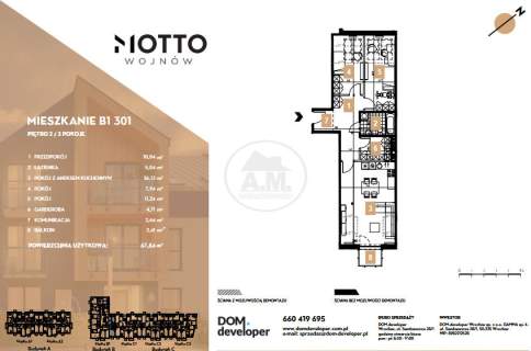 3 pokoje 67,84 m Balkon Wojnów Promocja