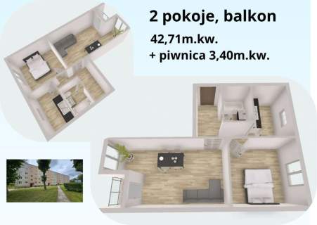 2 pokoje blisko centrum Bażyńskiego 42,71 m 