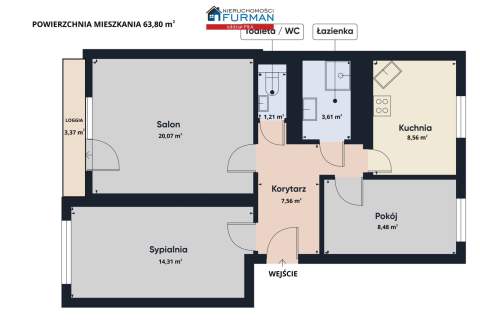 Mieszkanie 3 pokoje 63,8 m2 Osiedle Zacisze