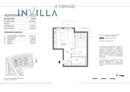 Apartament 46,42 m 2 pokoje Trimare Blisko