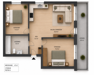 Wynajmę- Czyżyny 3 pokojowe mieszkanie-- 47m2 - Duża loggia