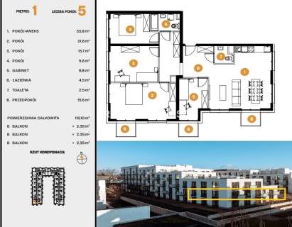115m2 Apartament 5 pok/3 balkony Bronowice