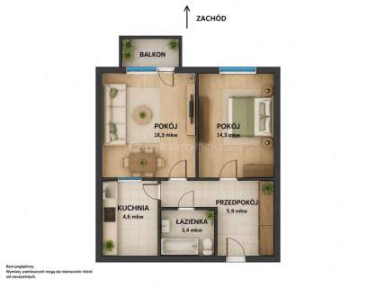 2 pokoje z balkonem, Planty, 46,2 m , Winda