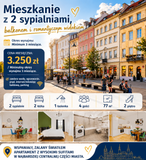 Mieszkanie z 2 sypialniami, balkonem i romantycznym widokiem