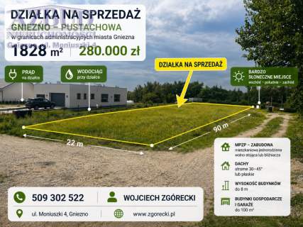 Działka budowlana na sprzedaż, 1828 m2, Gniezno