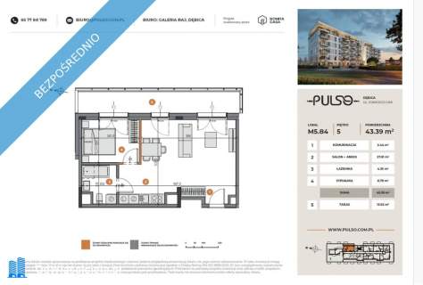 2 pokoje 43,39m2 z tarasem 13,56 m Apartament PULSO Dębica bez...