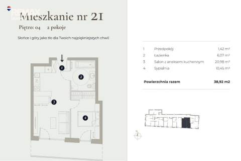 2 pokoje 38,92 m Balkon z widokiem