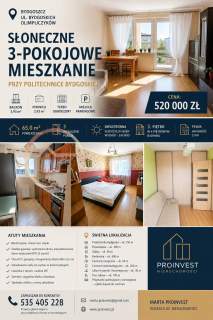3-pok. / 65 m / balkon/piwnica/teren ogrodzony