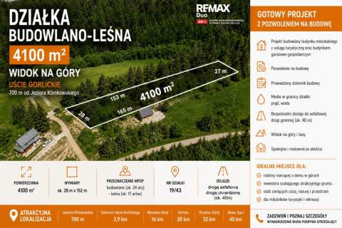 Działka budowlana 41a, Uście Gorlickie, Z projektem i PNB