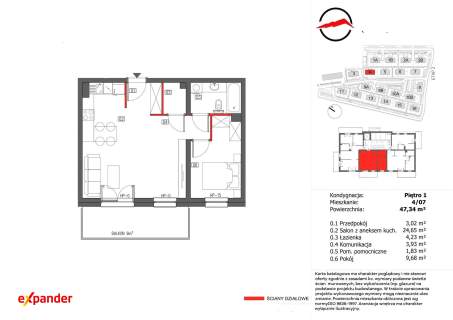 2 pokoje 47,34 m Balkon 1 piętro Sobótka