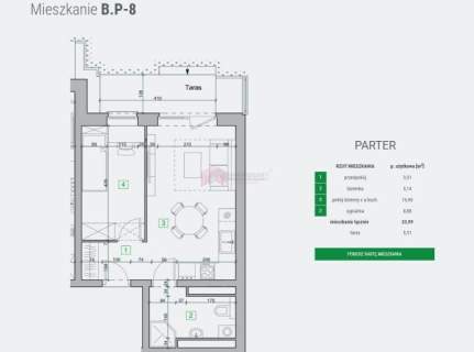 Mieszkanie o powierzchni 34,12 m2 z tarasem