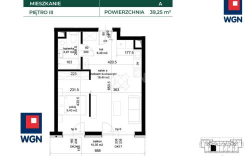 Mieszkanie na sprzedaż, 39,25 m2, Łęczna