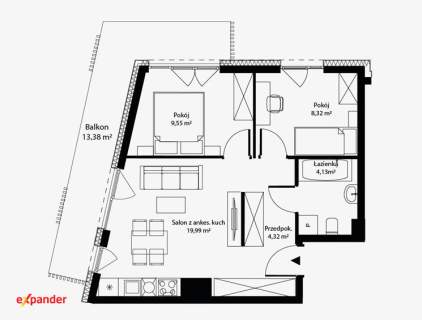 3 pokoje balkon z widokiem na LAS Podwójna ekspozycja 