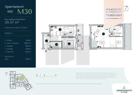 Apartament M30 Dwupoziomowy z antresolą i tarasem