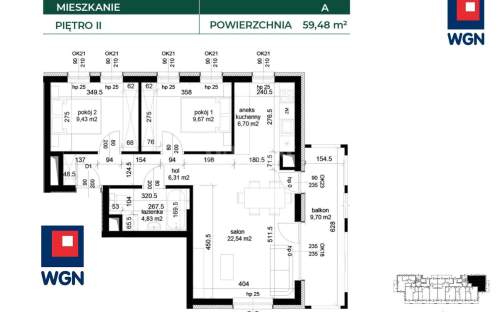 Mieszkanie na sprzedaż, 59,48 m2, Łęczna