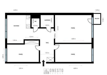 Mieszkanie 48m2 z 3 osobnymi pokojami balkon Bez piecyka gazowego...