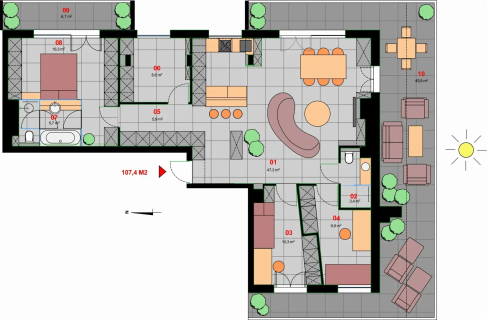 Apartament Premium z dużym tarasem I 105,72 m