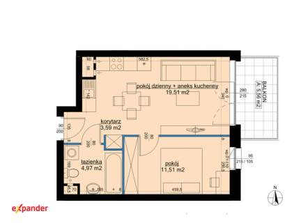 Winogrady/ 40m2/ 2 pokoje balkon