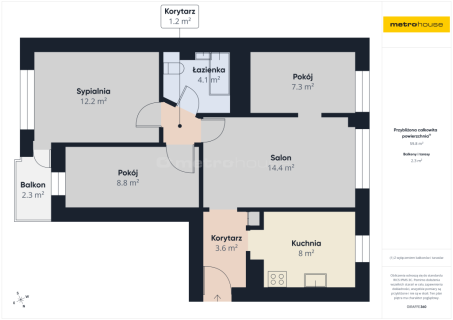 4-pokojowe mieszkanie, centrum miasta - 61,4 m