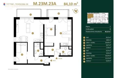 Duże mieszkanie z balkonem i wykuszem.