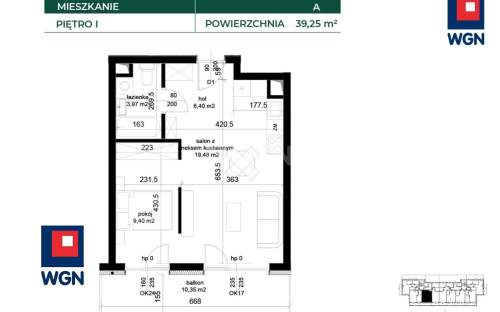 Mieszkanie na sprzedaż, 39,25 m2, Łęczna
