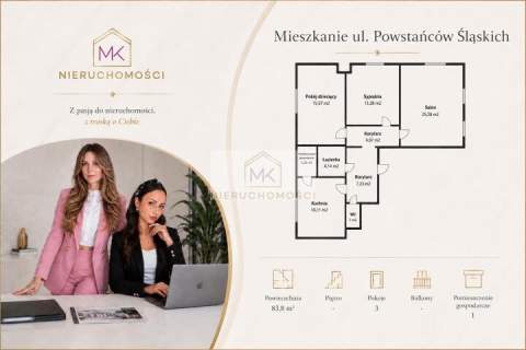 Mieszkanie 3 pokoje 82 m2 Parter ul. Powstańców Śląskich Brz