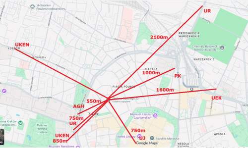 Kraków Centrum PIESZO NA UJ AGH, ROLINICZY, PK, UEK, UKEN