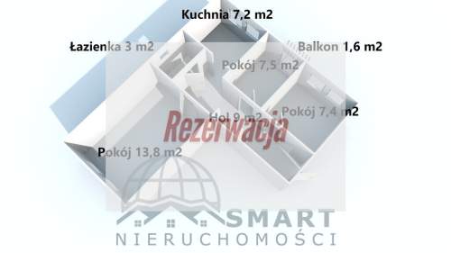 Trzypokojowe mieszkanie na 1 piętrze.