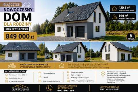 Nowoczesny dom 120,5 m2 na dużej działce 959 m2 - stan deweloperski