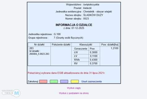 Działki rolne z lasem w Śladkowie Dużym