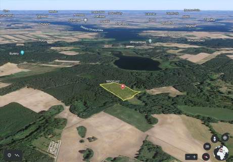 Działka z linią brzegową jeziora.