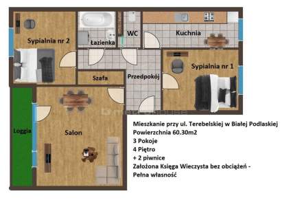 Przestronne M4, 60.3m2, 3pok. 2 piwnice-Terebelska