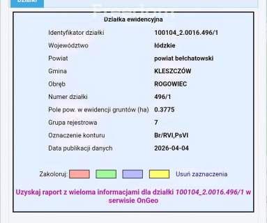 działka budowlana w Rogowcu, gmina Kleszczów