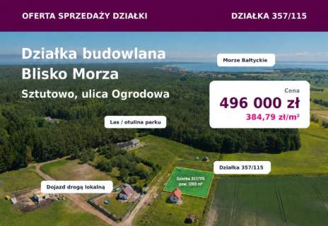 Działka budowlana blisko morza, Sztutowo-pomorskie