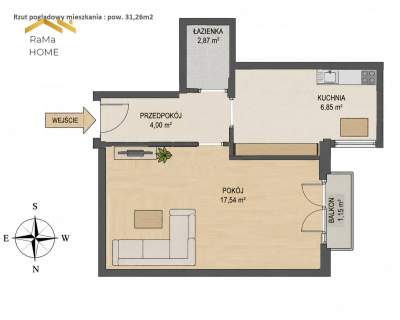Mieszkanie 31m2 Grzegórzki Balkon