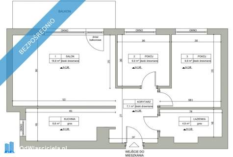 Mieszkanie 3 pokojowe, z balkonem, na Stogach, 54m2