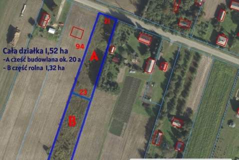 Działka rolno-budowlana 1,52 ha Dąbrowa gm. Ludwin