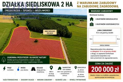 Działka siedliskowa 2 ha z warunkami zabudowy