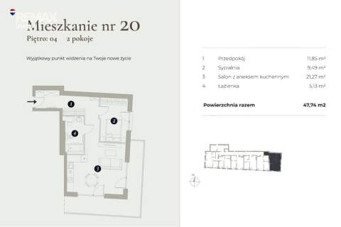 2 pokoje 47,74 m Widok na Beskidy
