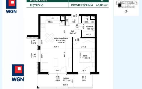 Mieszkanie na sprzedaż, 46,89 m2, Łęczna