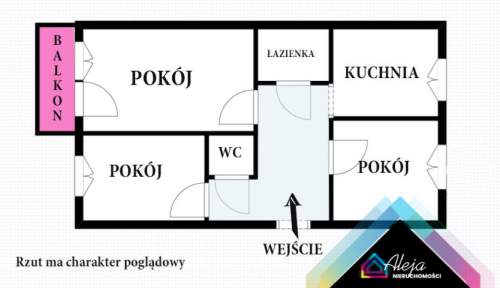 3 pokojowe mieszkanie z dużym balkonem.