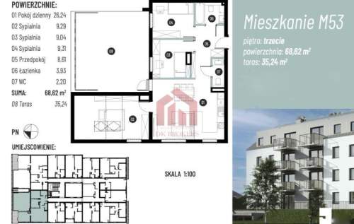 4-pokoje, wyjątkowy taras o pow. 35 m2 / Tyczyn