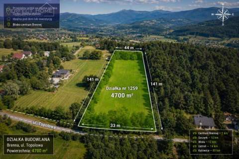 Brenna, działka budowlana 4600 m2 z przepięknym widokiem na góry