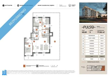 4 pokoje z tarasem 77,96 m Apartament PULSO Dębica bez prowizji
