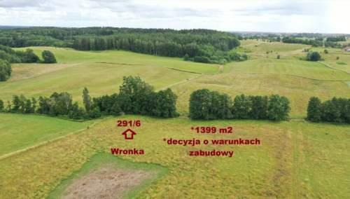 Działka budowlana Mazury - Wronka, 1399 m2 , warunki zabudowy