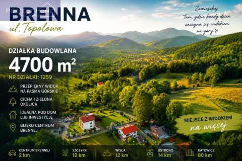 Brenna, działka budowlana 4600 m2 z przepięknym widokiem na góry