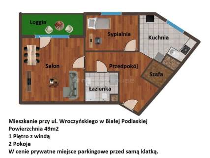 Bezczynszowe 49m2 - 1 piętro z windą m. parking.