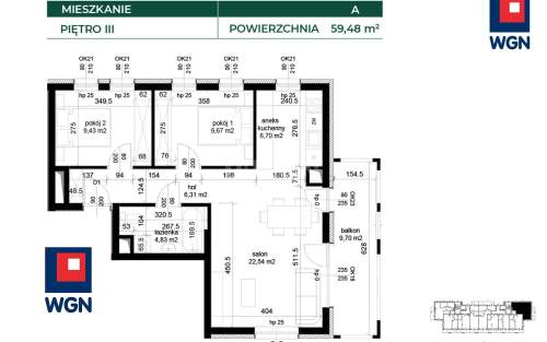 Mieszkanie na sprzedaż, 59,48 m2, Łęczna