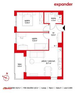 3-pok. 56 m z balkonem   lokal C.3.M05